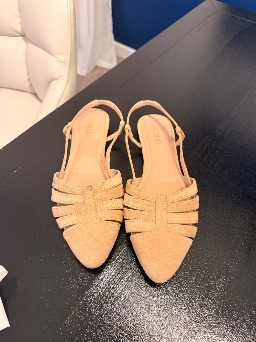 Kensie Tan Pointed Slingback Flats with Strappy Upper